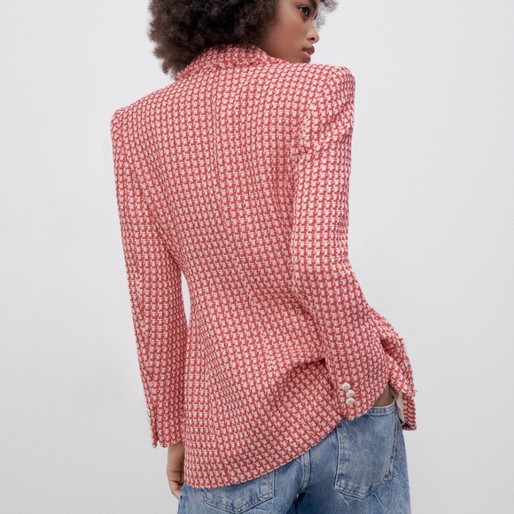 Red Houndstooth Double-Breasted Blazer - Picture 9 of 9